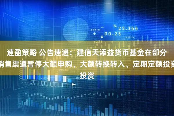 速盈策略 公告速递：建信天添益货币基金在部分销售渠道暂停大额申购、大额转换转入、定期定额投资