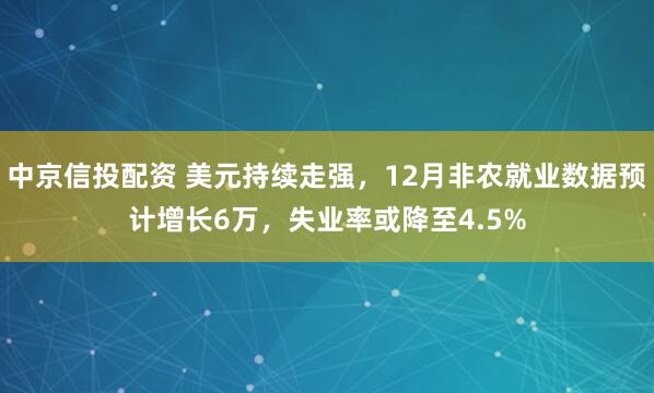 中京信投配资 美元持续走强，12月非农就业数据预计增长6万，失业率或降至4.5%